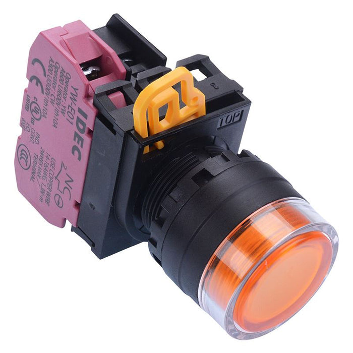 IDEC Amber 24V illuminated 22mm Momentary Shrouded Push Button Switch NC IP65 YW1L-MF2E01Q4A