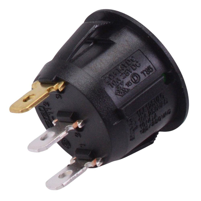 Green 230V illuminated 20mm Round Rocker Switch SPST 10A R13-112B-02