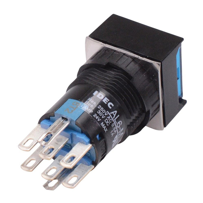 AL6Q-M21PS Blue 16mm 5VDC Momentary Square illuminated Push Button Switch IP65 DPDT