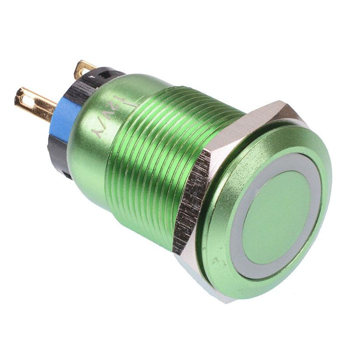 Yellow LED On-On 19mm Green Vandal Resistant Push Switch