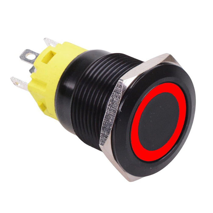 Red LED On-On Latching 19mm Black Vandal Resistant Push Button Switch SPDT