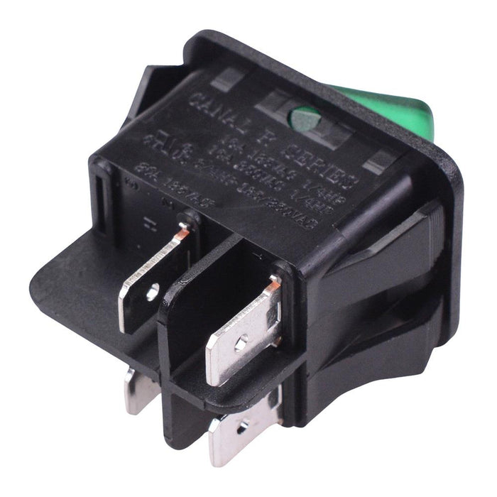 Green illuminated 230V Rectangle Rocker Switch DPST 16A