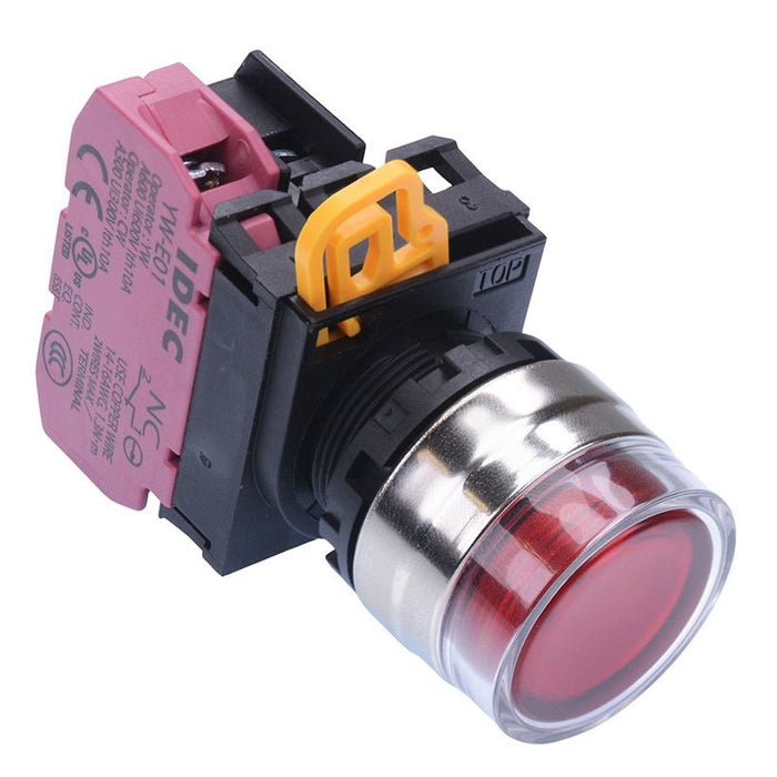 IDEC Red 12V illuminated 22mm Metal Bezel Maintained Shrouded Push Button Switch NC IP65 YW4L-AF2E01Q3R