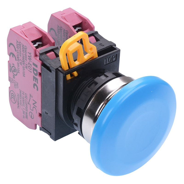 IDEC Blue 22mm Metal Bezel Mushroom Maintained Push Button Switch 2NC IP65 YW4B-A4E02S