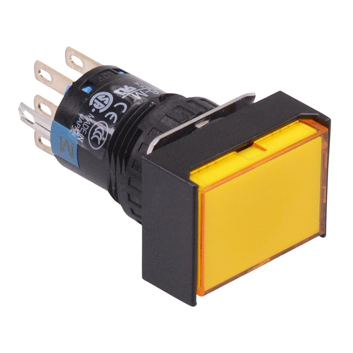 AL6H-A21PY Yellow 16mm 5VDC Latching Rectangle illuminated Push Button Switch IP65 DPDT