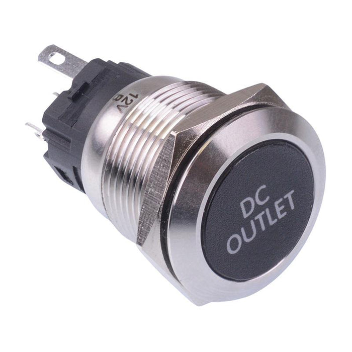 DC Outlet' Red LED Latching 19mm Vandal Push Button Switch SPDT 12V