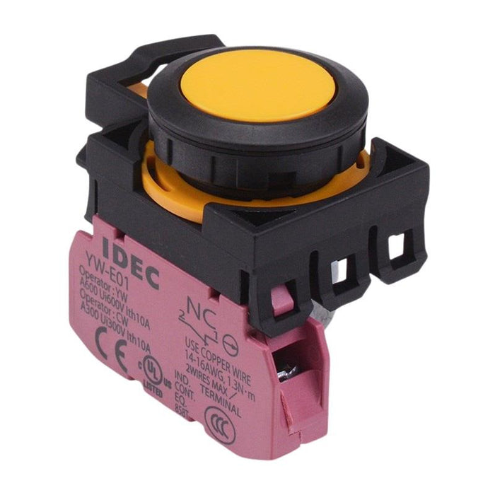 IDEC CW Series Yellow Maintained Flush Push Button Switch 1NC IP65