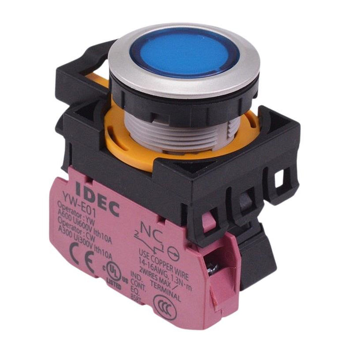 IDEC CW Series Blue 12V illuminated Maintained Flush Push Button Switch 1NC IP65