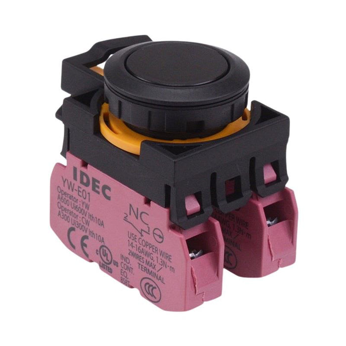 IDEC CW Series Black Maintained Flush Push Button Switch 2NC IP65