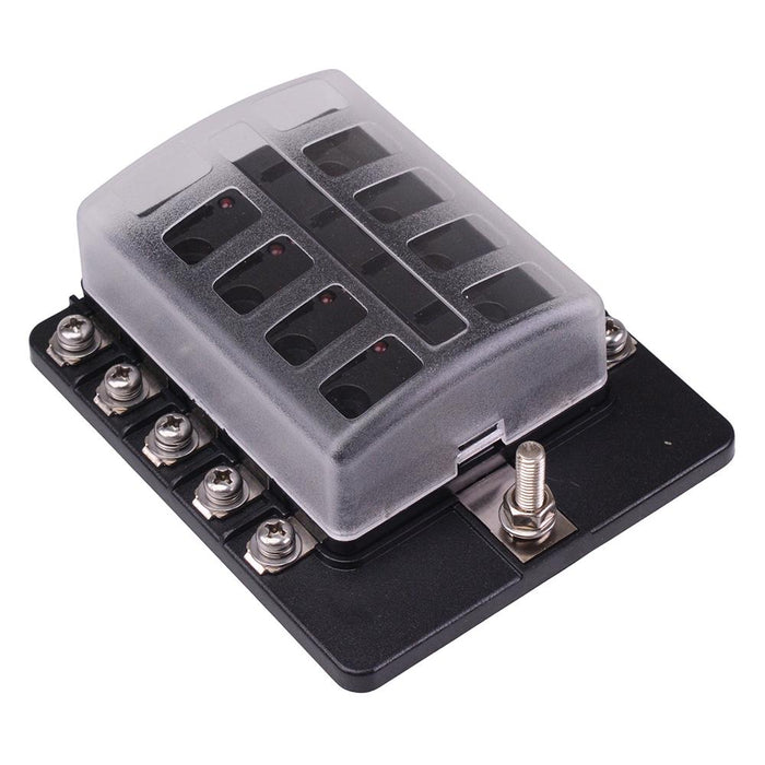 10 Way Standard Blade Fuse Box with LED Indication M4 Screws 100A 32VDC