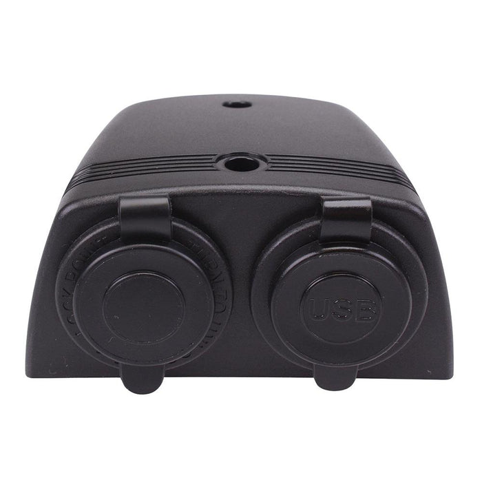 Dual USB-A + Cigarette Lighter Socket Surface Mount 12V/24V A13-142194BHD-BB3