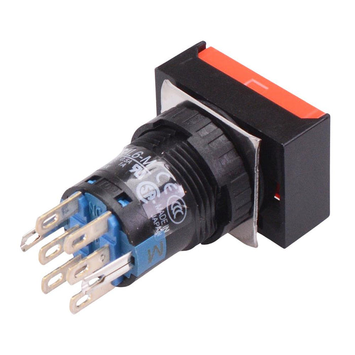 AB6H-A2RC Red 16mm Latching Rectangle Push Button Switch IP65 DPDT