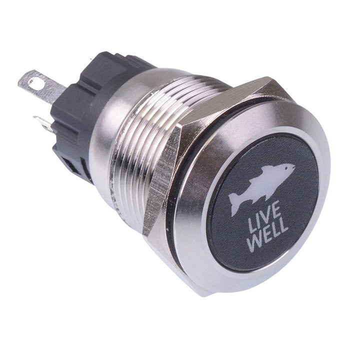 Live Well' White LED Latching 19mm Vandal Push Button Switch SPDT 12V