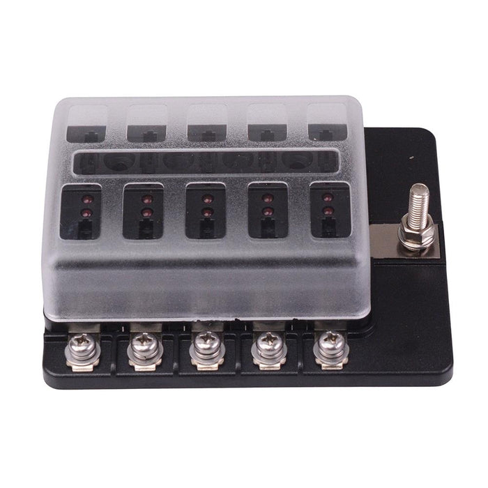 10 Way Standard Blade Fuse Box with LED Indication M4 Screws 100A 32VDC