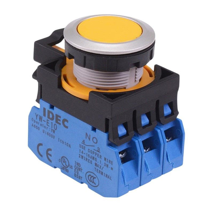 IDEC CW Series Yellow Metallic Momentary Flush Push Button Switch 3NO IP65