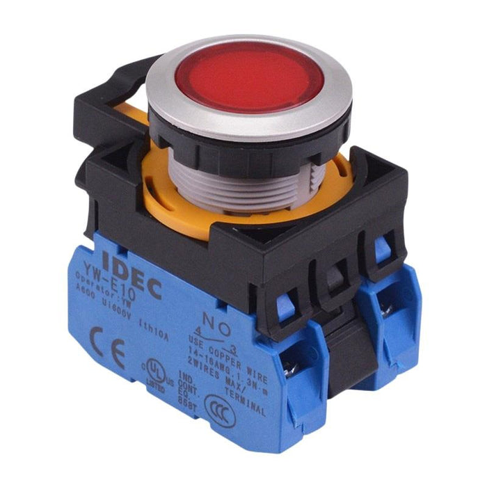 IDEC CW Series Red 24V illuminated Metallic Maintained Flush Push Button Switch 2NO IP65