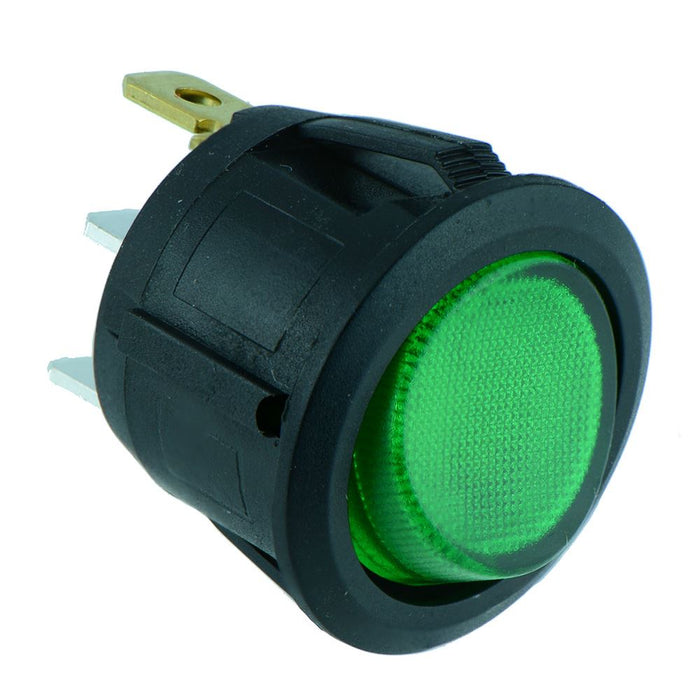 Green illuminated Round Rocker Switch SPST 12V 20A R13-112B-02