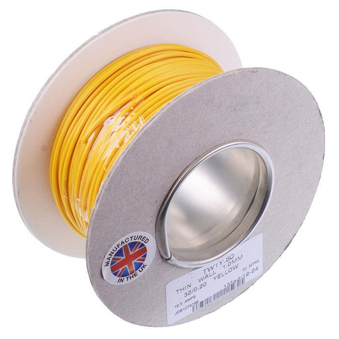 Yellow 1mm Thin Wall Cable 32/0.2mm 50M Reel 16.5A