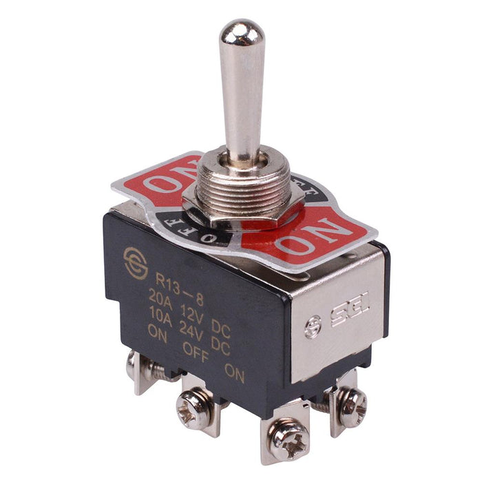 R13-8E-06 On-Off-On 12mm Toggle Switch M3 Screw DPDT 20A 12VDC