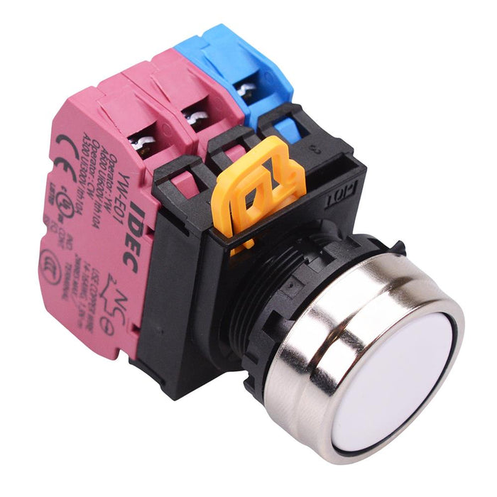 YW4B-M1E12W White 22mm Metal Bezel Momentary Push Button Switch 1NO-2NC IP65 IDEC