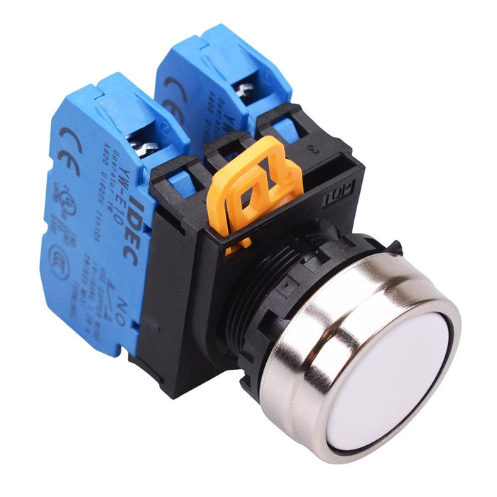 YW4B-A1E20W White 22mm Metal Bezel Maintained Push Button Switch 2NO IP65 IDEC