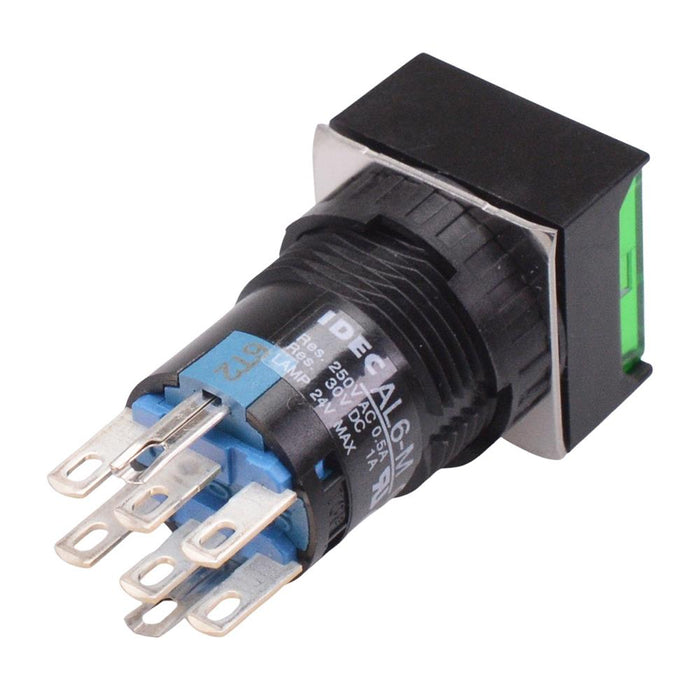 AL6Q-M24PGC Green 16mm 24V Momentary Square illuminated Push Button Switch IP65 DPDT