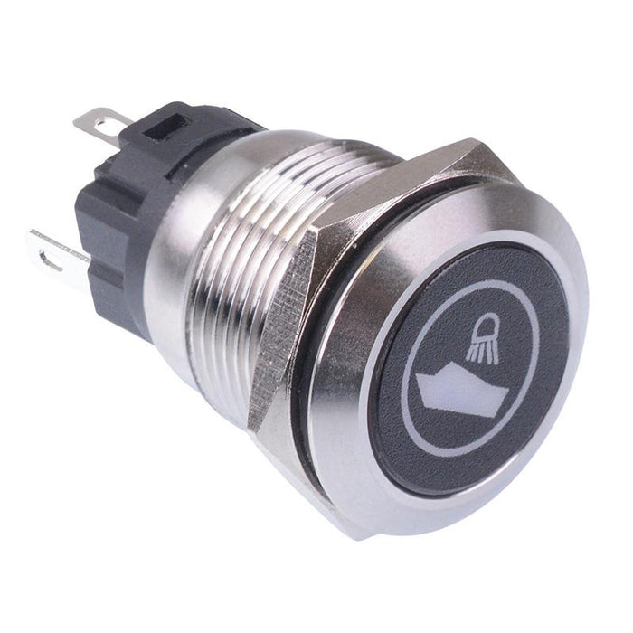 Boat Deck Light (Mirrored)' Blue LED Latching 19mm Vandal Push Button Switch SPDT 12V