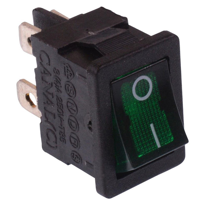 Green On-Off 110V illuminated Rectangle Rocker Switch DPST 10A