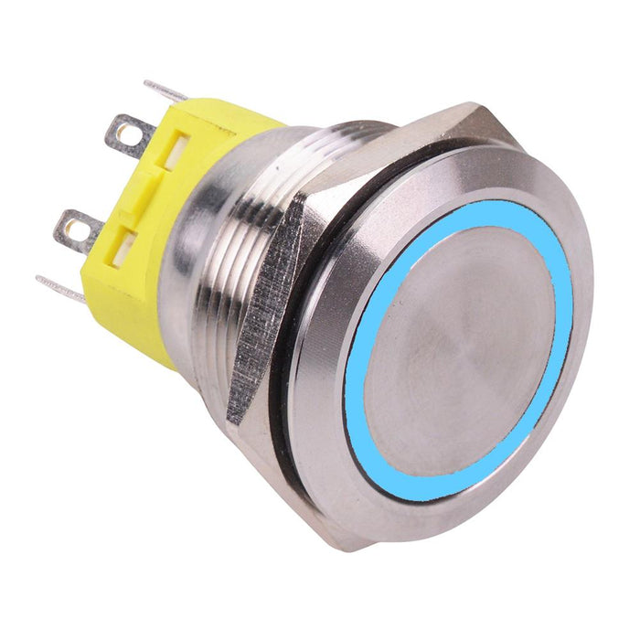 Blue LED On-On Latching 25mm Vandal Push Button Switch DPDT