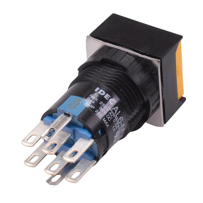 AB6Q-A2PYC Yellow 16mm Latching Square Push Button Switch IP65 DPDT