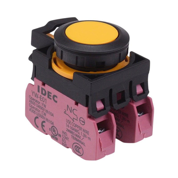 IDEC CW Series Yellow Maintained Flush Push Button Switch 2NC IP65
