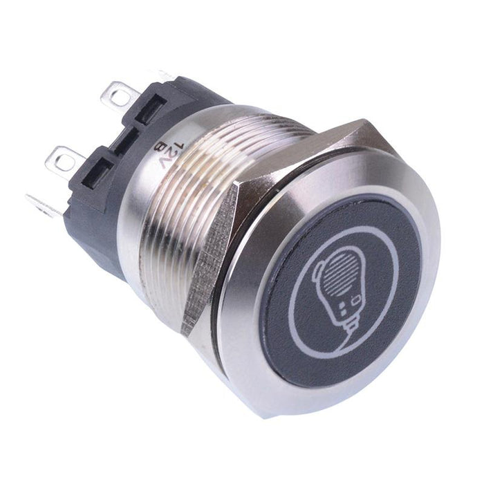 Radio' Red LED Latching 22mm Vandal Push Button Switch SPDT 12V
