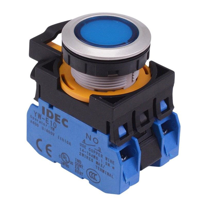IDEC CW Series Blue 12V illuminated Maintained Flush Push Button Switch 2NO IP65