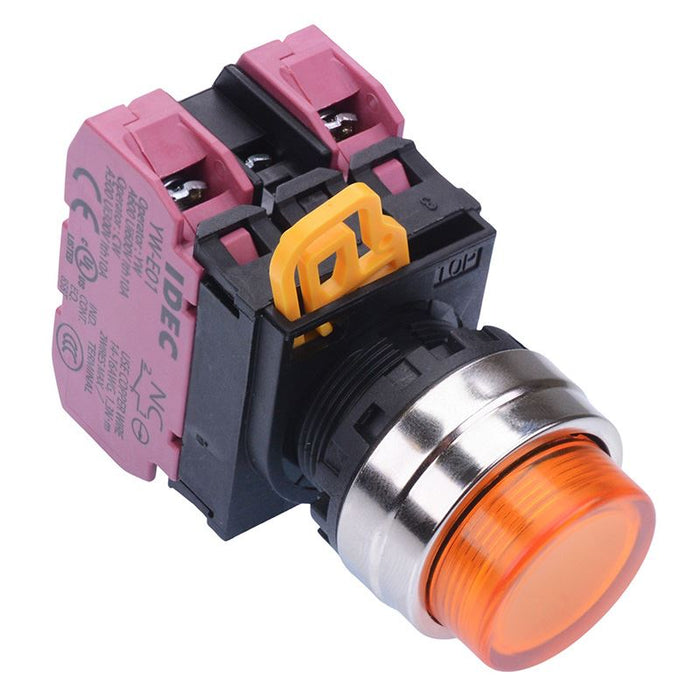 IDEC Amber 12V illuminated 22mm Metal Bezel Maintained Push Button Switch 2NC IP65 YW4L-A2E02Q3A