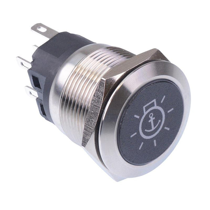 Mooring Light' White LED Latching 22mm Vandal Push Button Switch SPDT 12V