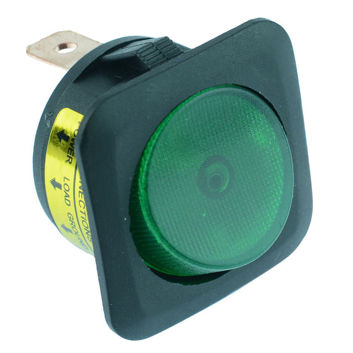 Green illuminated Circular Rocker Switch SPST 12V