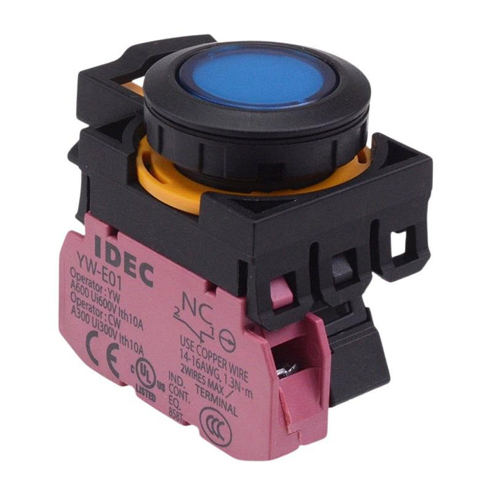 IDEC CW Series Blue 24V illuminated Maintained Flush Push Button Switch 1NC IP65