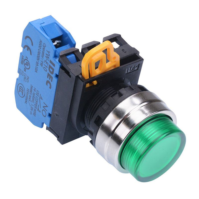 IDEC Green 22mm Metal Bezel Maintained Push Button Switch NO IP65 YW4L-A2E10Q0G