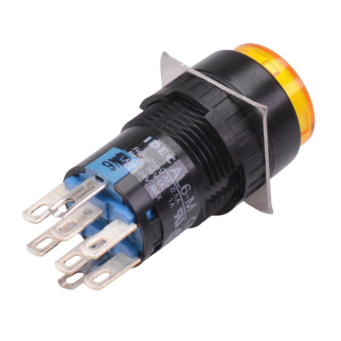 AL6M-A23PY Yellow 16mm 12V Latching Round illuminated Push Button Switch IP65 DPDT