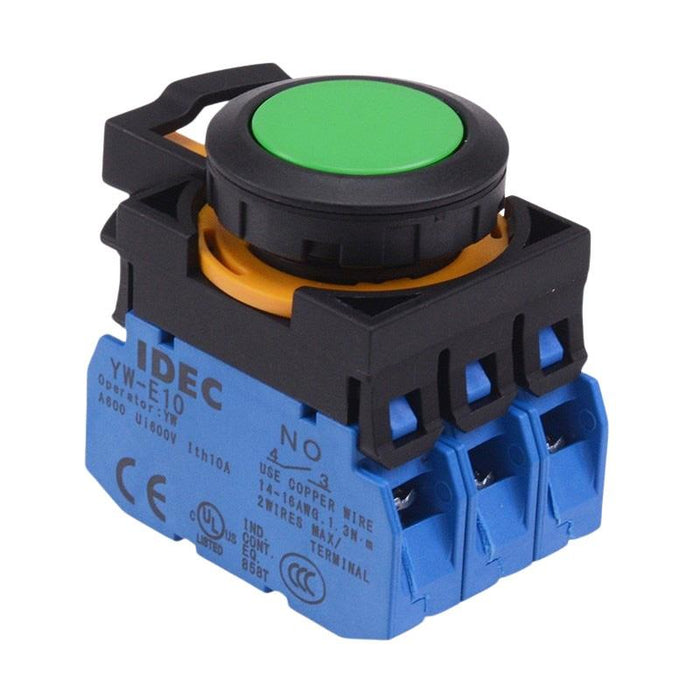 IDEC CW Series Green Maintained Flush Push Button Switch 3NO IP65