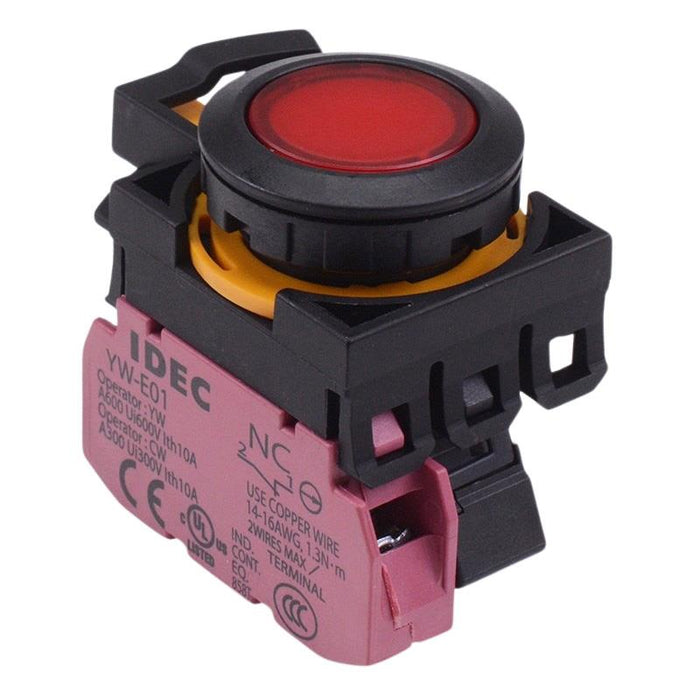 IDEC CW Series Red 24V illuminated Maintained Flush Push Button Switch 1NC IP65