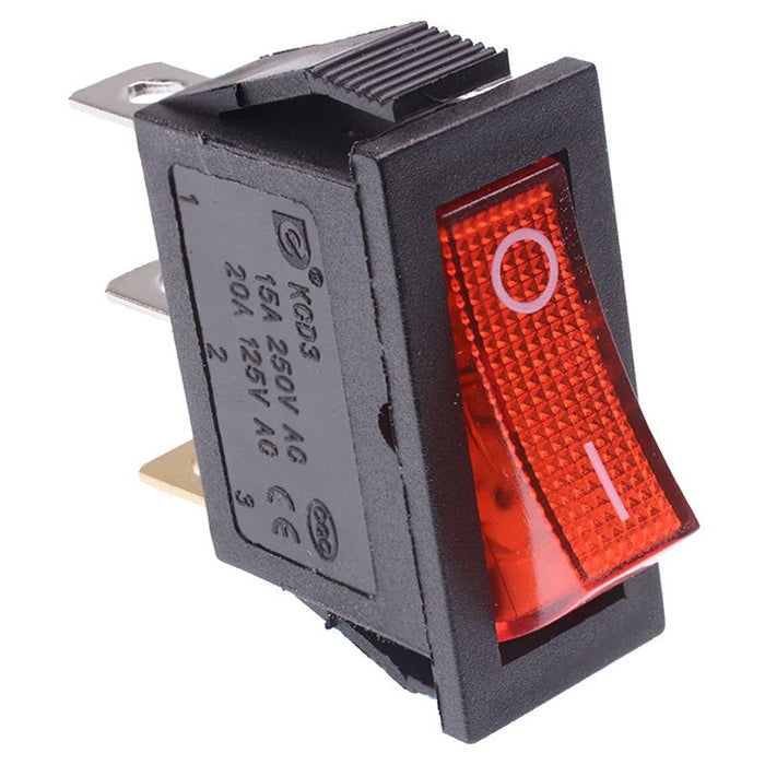 Red On-Off illuminated Rectangle Rocker Switch SPST 230V