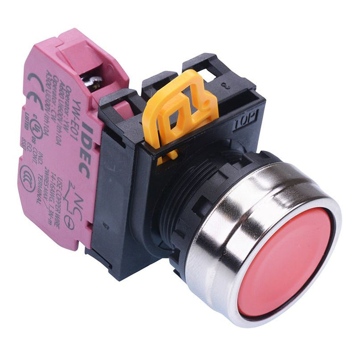 IDEC Red 22mm Metal Bezel Maintained Push Button Switch NC IP65 YW4B-A1E01R