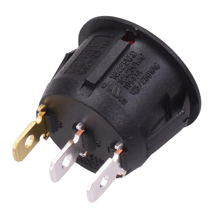 Red 230V illuminated 20mm Round Rocker Switch SPST 10A R13-112B-02