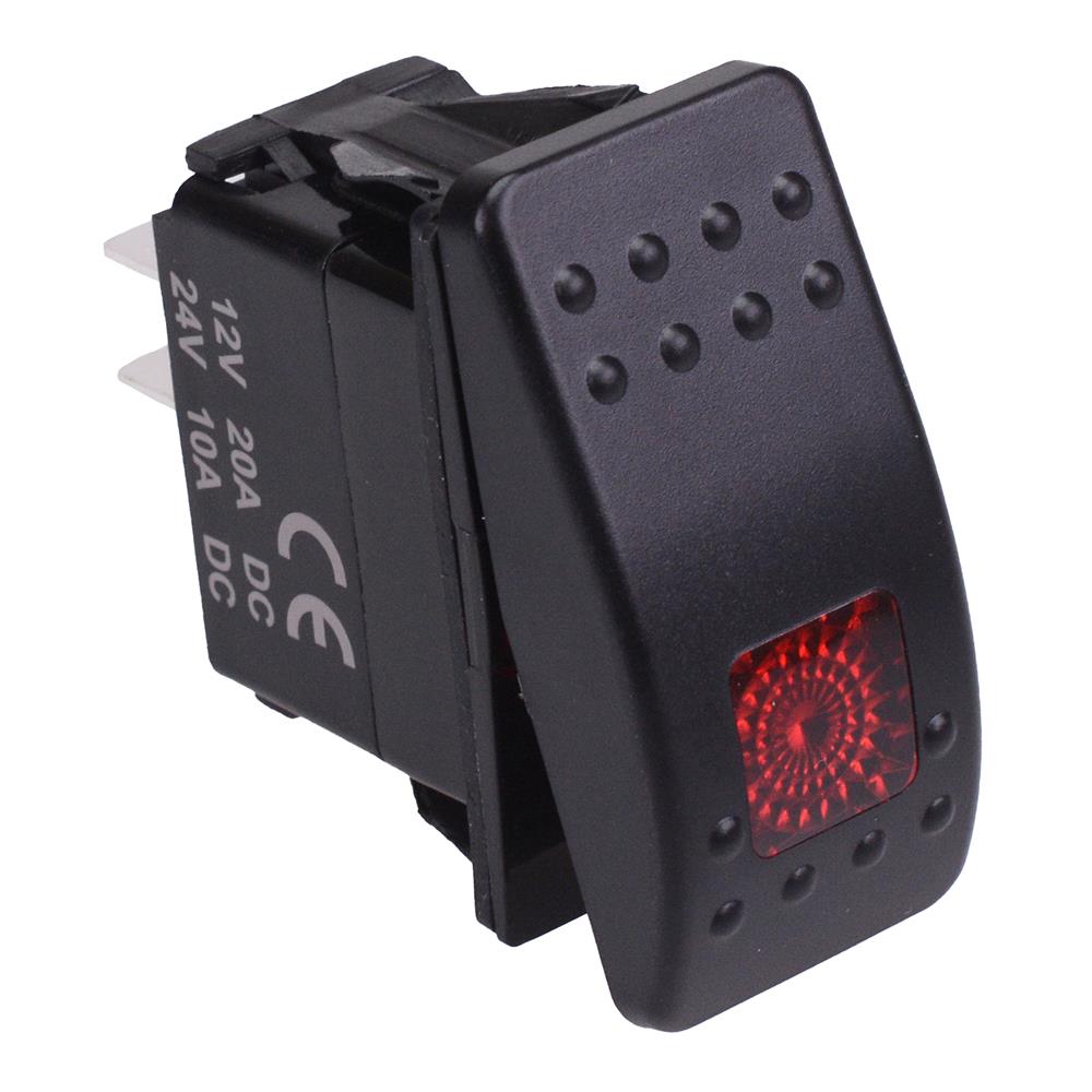 Red illuminated Off-(On) Momentary Automotive Rocker Switch DPST 10A 1 ...