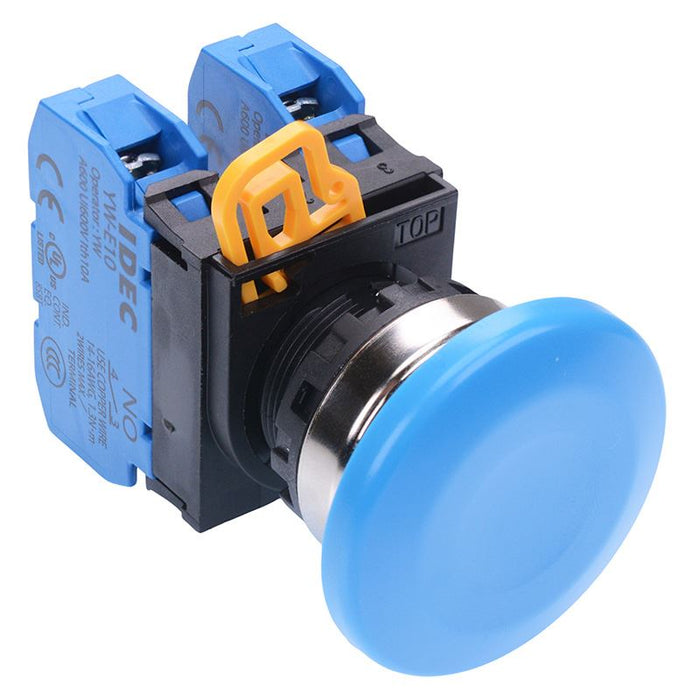 IDEC Blue 22mm Metal Bezel Mushroom Maintained Push Button Switch 2NO IP65 YW4B-A4E20S