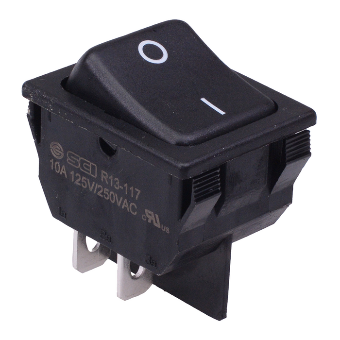 On-Off Black Rectangle Rocker Switch DPST 10A R13-117A-01