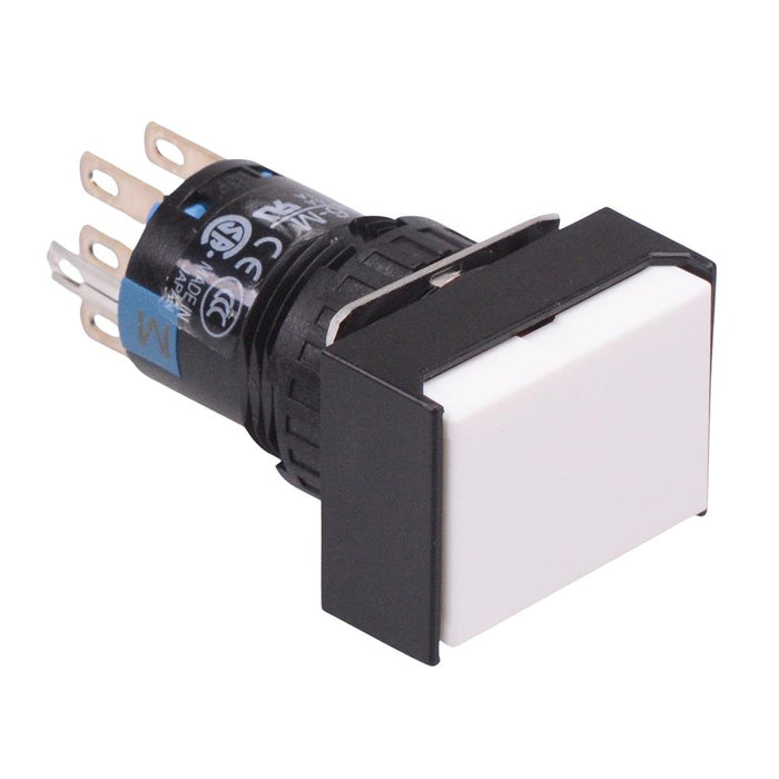 AB6H-M2PWC White 16mm Momentary Rectangle Push Button Switch IP65 DPDT