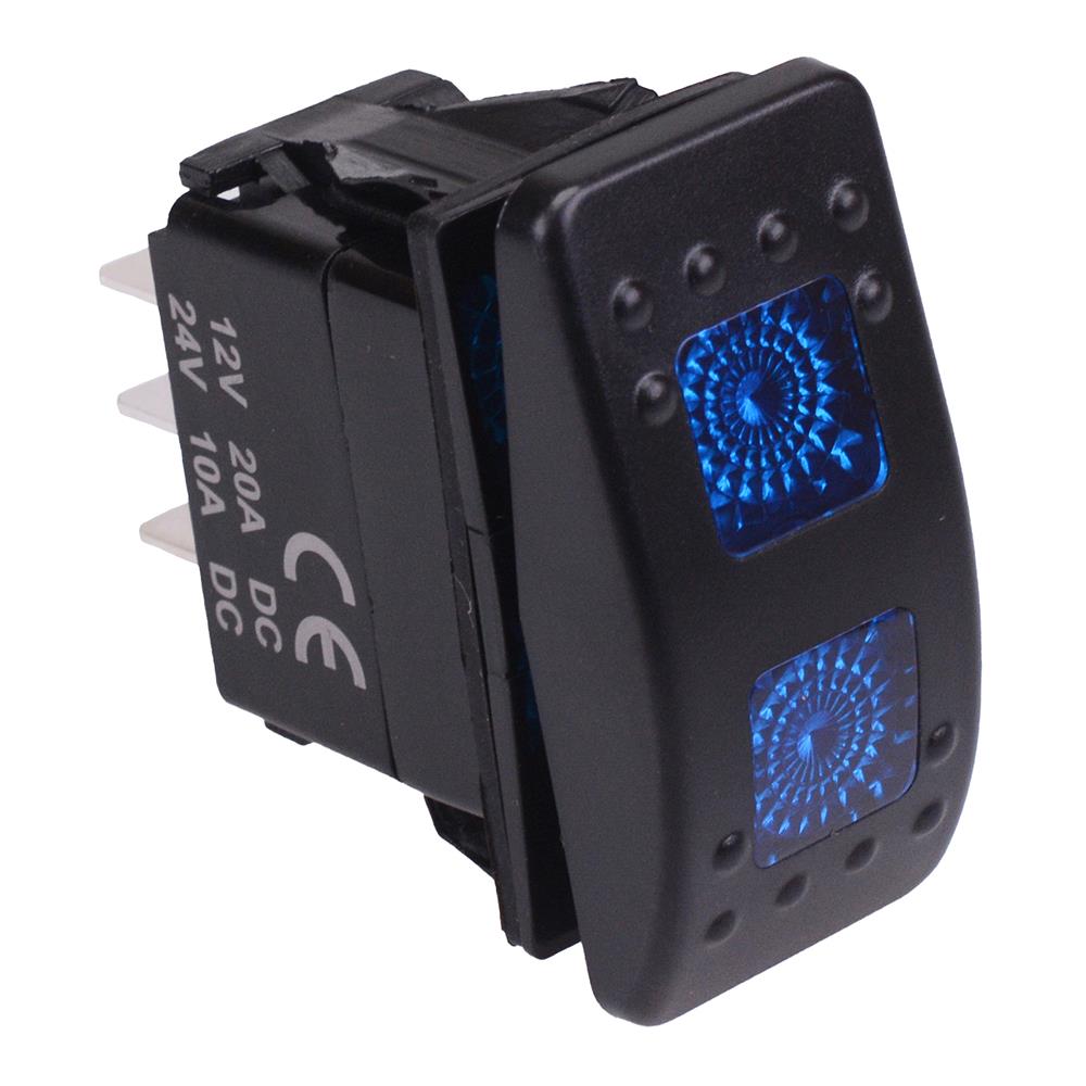 Blue illuminated (On)-Off-(On) Momentary Automotive Rocker Switch DPDT ...
