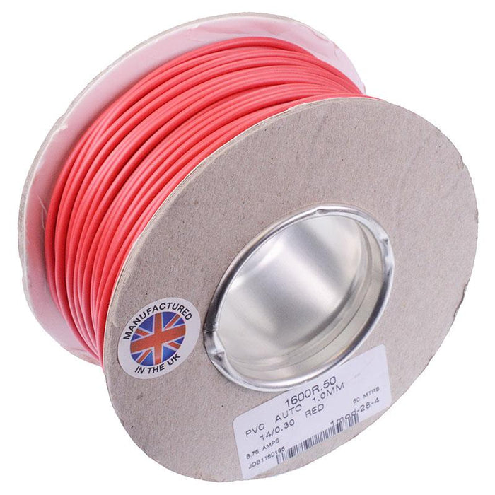 Red 1mm Cable 14/0.30mm 50M Reel